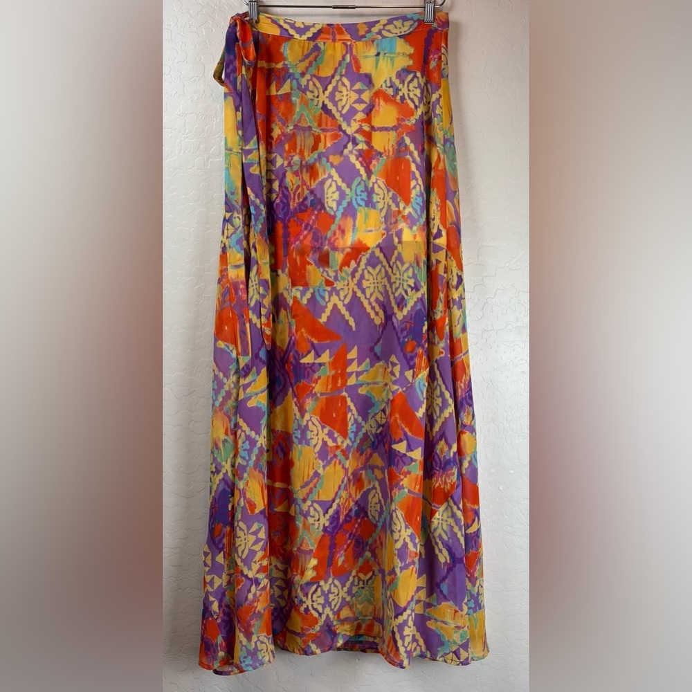 Show Me Your Mumu Wrap Maxi Skirt Boho M Orange Purple $148 1106
